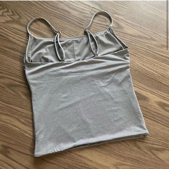 Andie Swim Silver Metallic Gray The Longline Tank Bikini Top NWT - Picture 2 of 3
